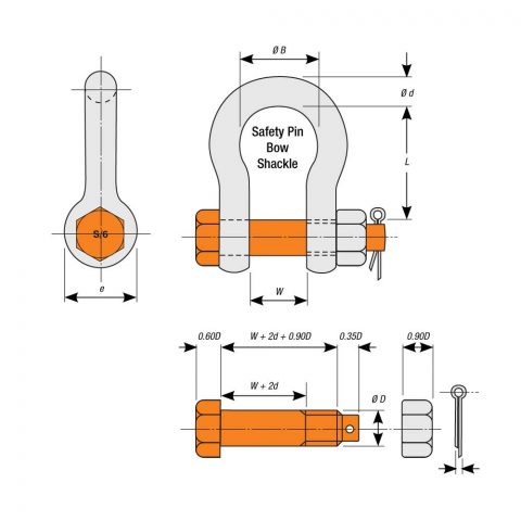 Orange Pin Grade s 6 Safety Pin Bow Shackles Spec Drawing